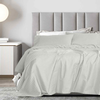 Royal Comfort 1200 Thread count Damask Stripe Cotton Blend sheet sets Queen Silver-1833647269119922177