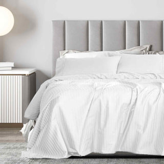 Royal Comfort 1200 Thread count Damask Stripe Cotton Blend sheet sets King White-1833647269384163329