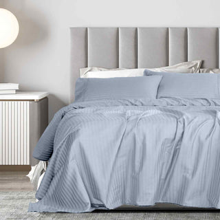 Royal Comfort 1200 Thread count Damask Stripe Cotton Blend sheet sets King Blue Fog-1833647273599438849
