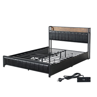 Levede Queen Bed Frame PU 4 Drawer USB Charge-1831592476587200512