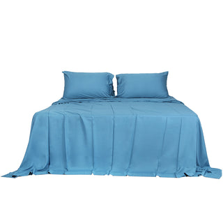 Dreamz 4pcs Queen Size 100% Bamboo Bed Sheet Set in Blue Colour-1836526742899134465