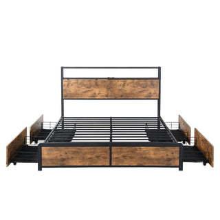 Levede Queen Bed Frame RGB LED 4 Drawers USB-1836526745851924481