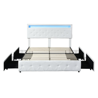 Levede Queen Bed Frame RGB LED PU 4 Drawer USB-1836526745273110529