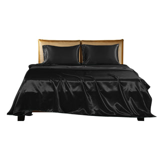 DreamZ Silky Satin Sheets Fitted Flat Queen Black-1836526741166886913