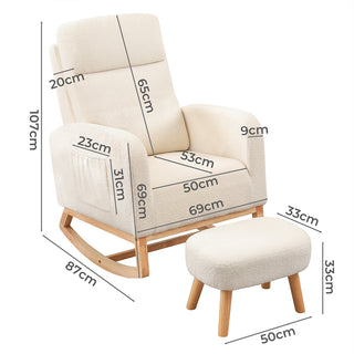 Levede Rocking Chair Ottoman Footrest With Side Pocket